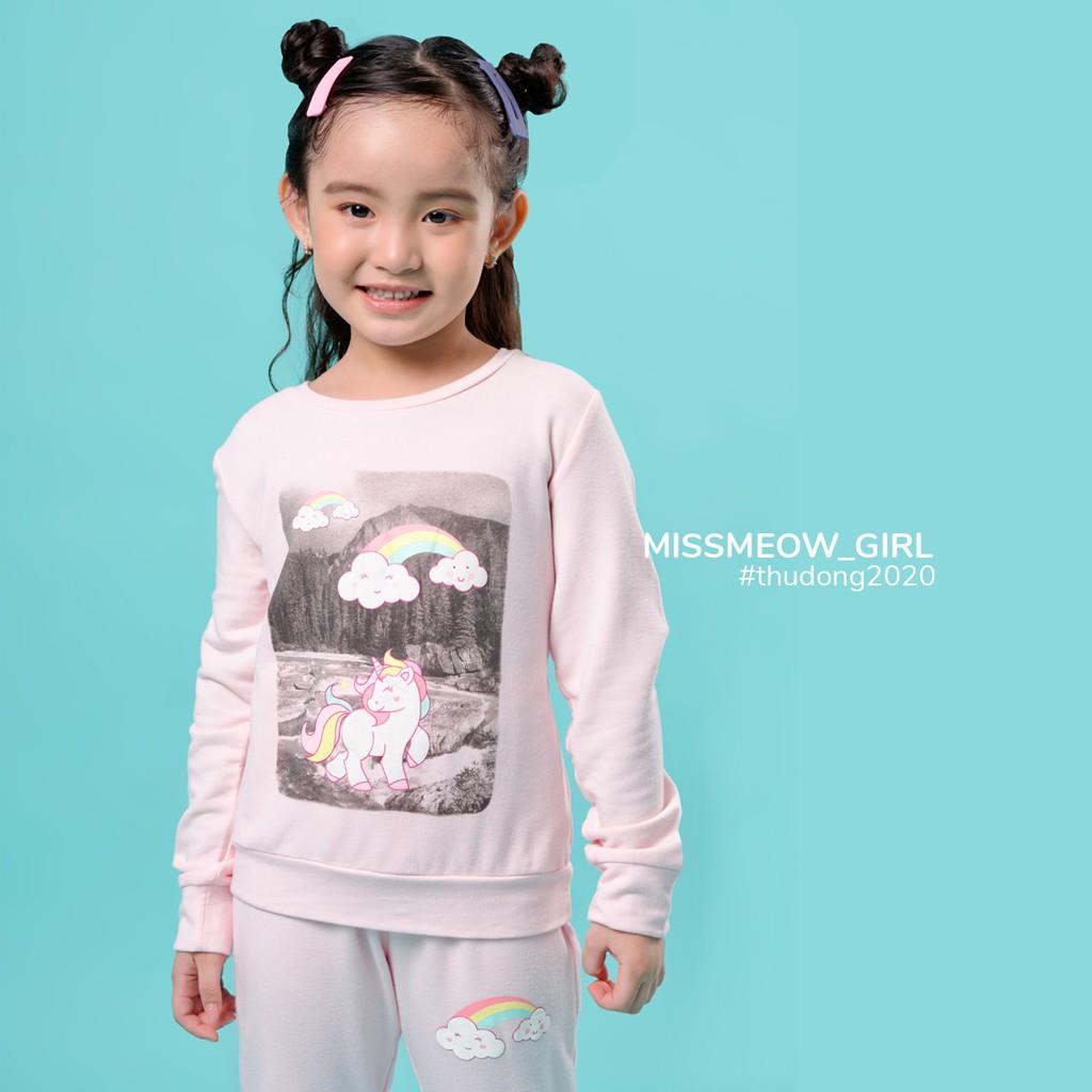 Bộ dài tay bé gái BIGFOX - MISS MEOW size đại, bộ thu đông cho bé phong cách Hàn Quốc in ngựa unicorn hồng 11 - 38 kg