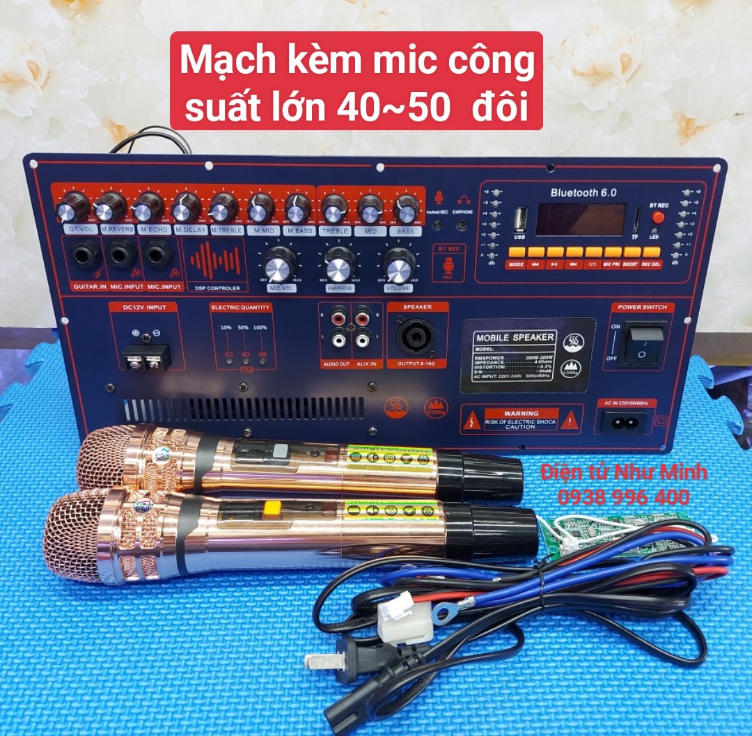 Mạch Loa Kéo Công Suất Lớn Kèm Mic Không Dây cao cấp - Có Ngõ live