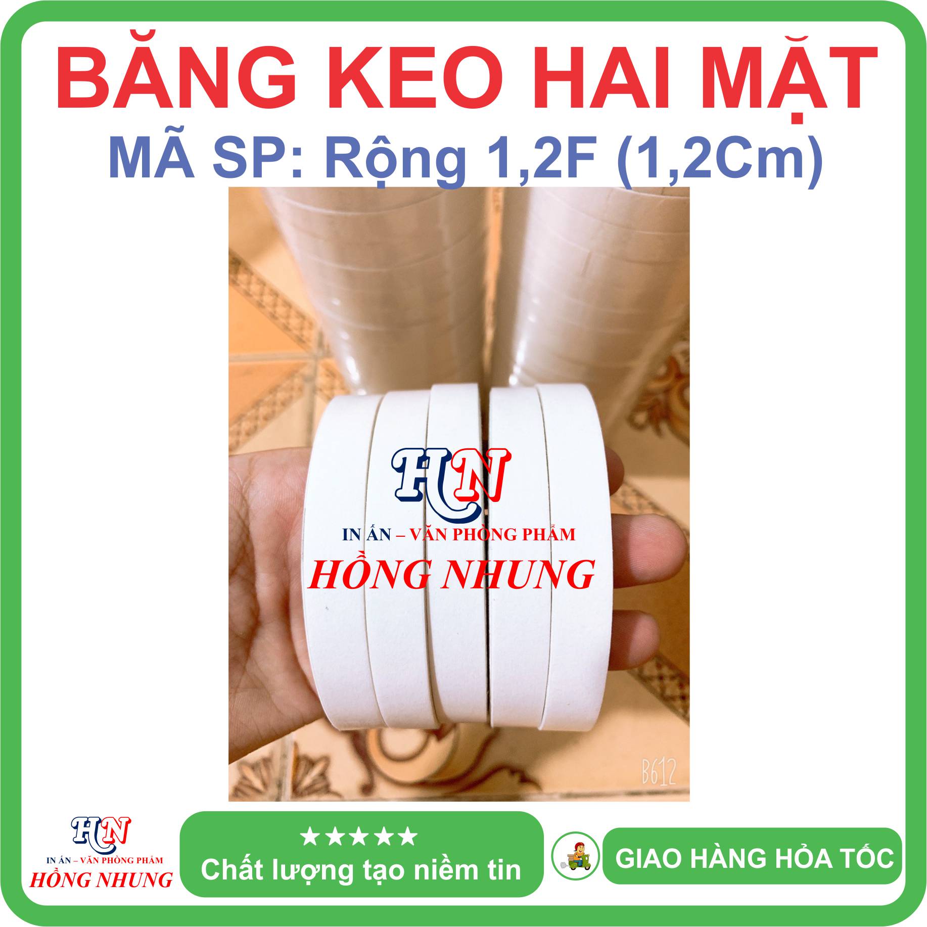 1 Cuộn Băng Keo Hai Mặt 1,2cm / 2,4cm. Siêu dính, chịu nhiệt.