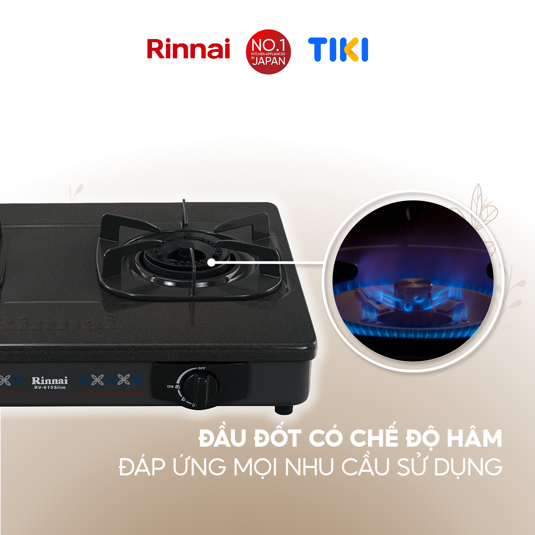 Bếp gas dương Rinnai RV-615Slim-SCH(VP) mặt bếp kính Schott và kiềng bếp men - Hàng chính hãng
