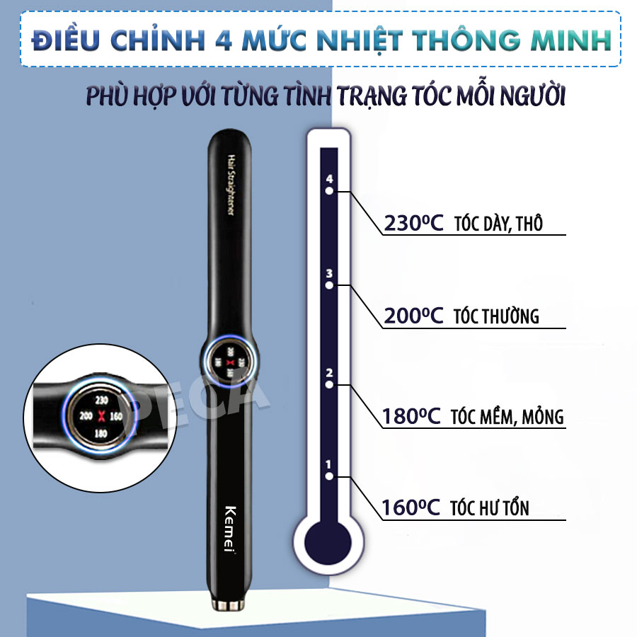 Máy duỗi tóc cao cấp Kemei KM-2513 điều chỉnh 4 mức nhiệt phù hợp sử dụng với mọi tình trạng tóc có thể dùng là tóc, uốn cụp, uốn sóng - Hàng chính hãng