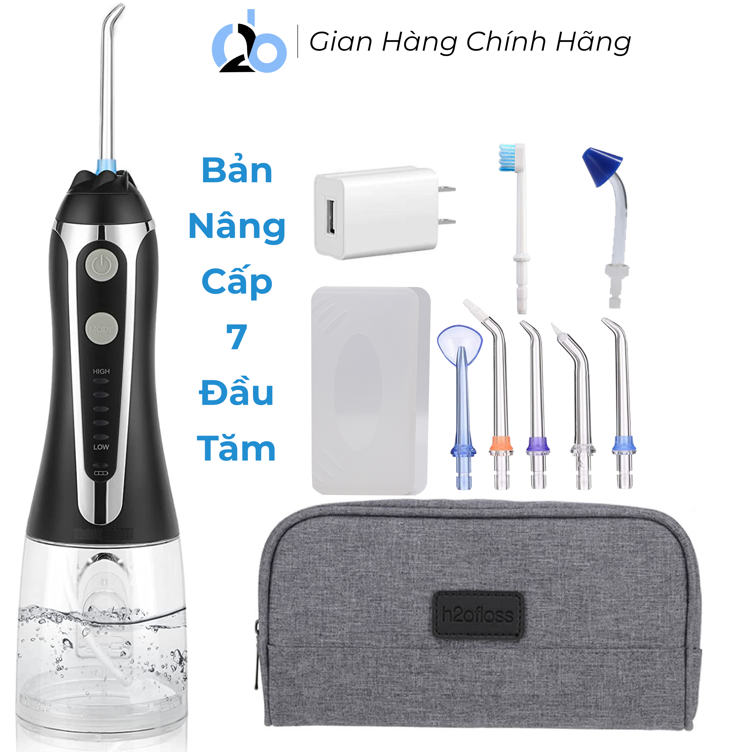 Tăm nước cầm tay H2ofloss HF-9P. Phiên bản thế hệ thứ 5 - HF2 Đen