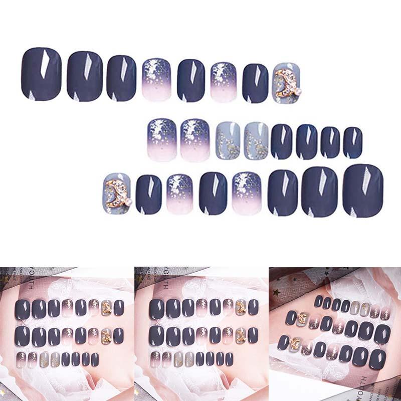 Bộ 24 Móng Tay Giả Ngắn Hình Mặt Trăng Phong Cách Hàn Quốc