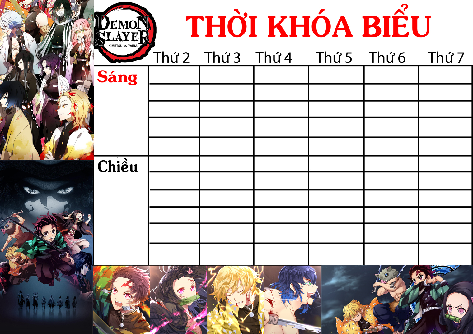 COMBO 5 THỜI KHOÁ BIỂU Kimetsu no Yaiba nhiều mẫu khasc nhau 15x21cm