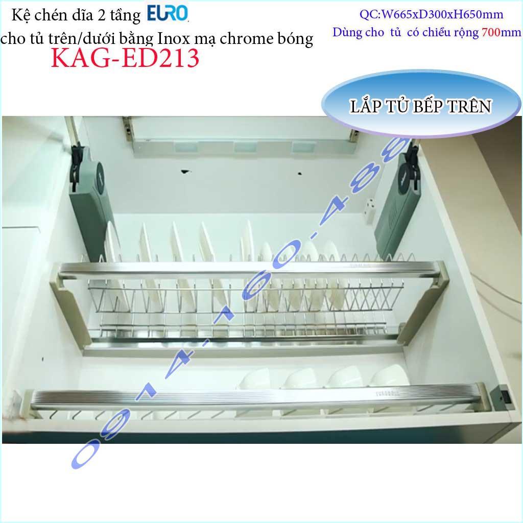 Kệ chén dĩa âm tủ KAG-ED214-80cm, Kệ chén bát 2 tầng Euro bát cố định cao cấp siêu bền