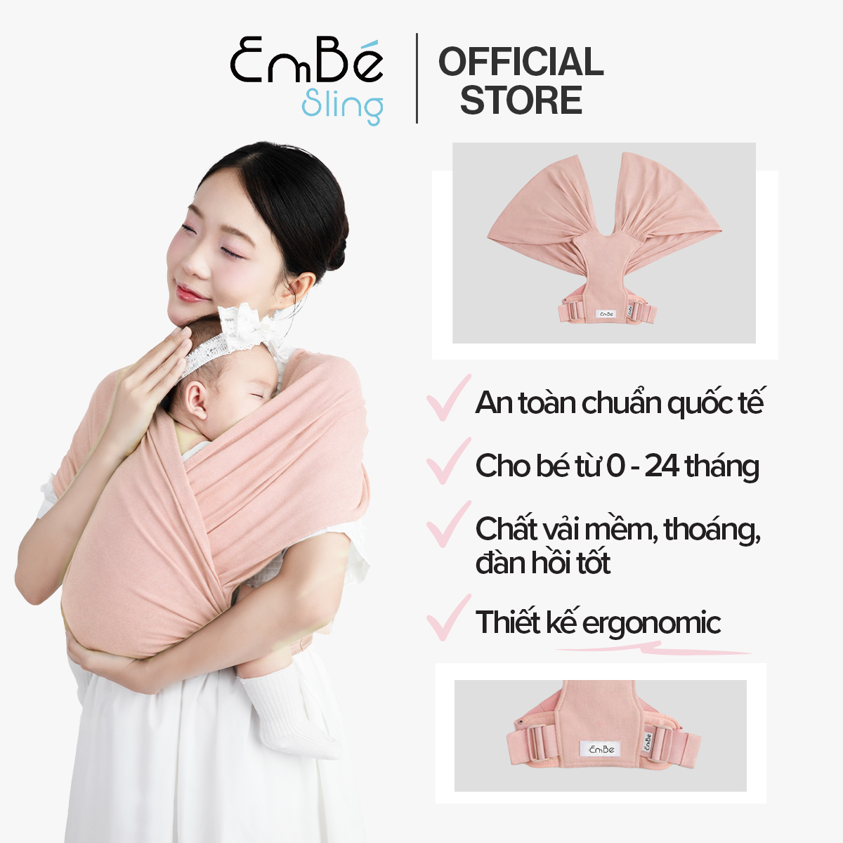 [Thiết Kế Mới - Màu Rose] Địu Vải Em Bé Sling Baby Sling NovaSoft/NovaSoft Plus Dễ Địu Êm Vai An Toàn Cho Bé 0–24 Tháng