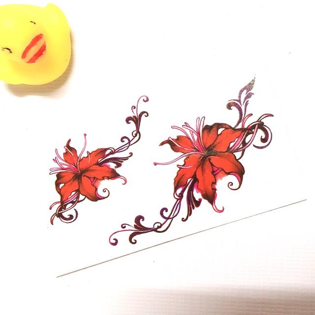 Hình xăm dán bỉ ngạn hoa đỏ quyến rũ 10x6cm
