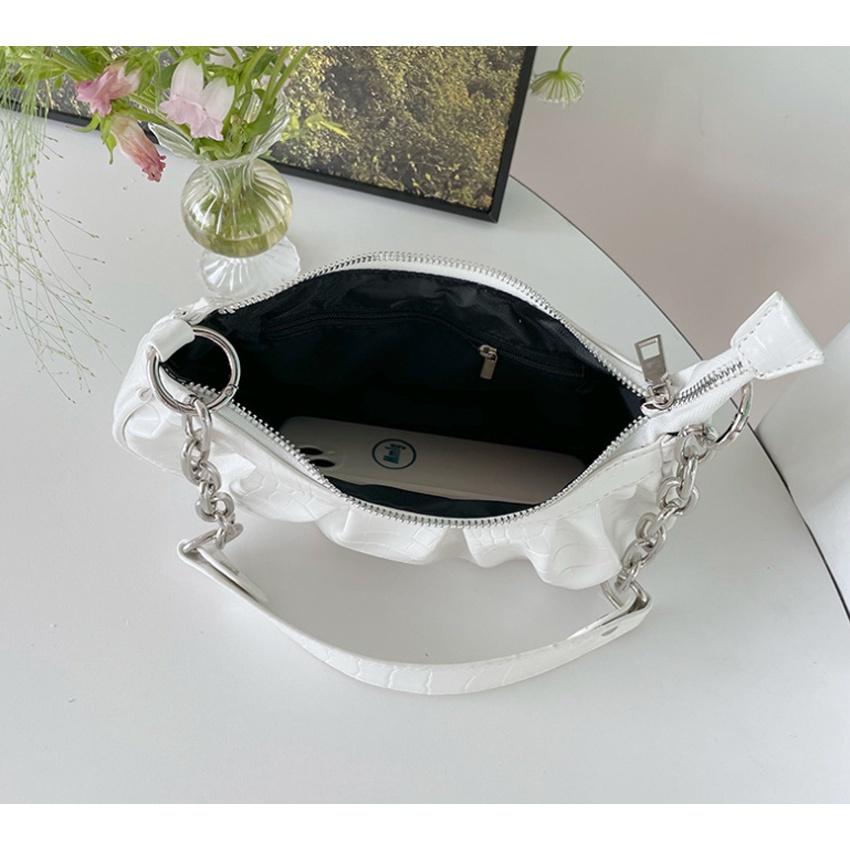 Túi xách nữ đeo chéo, túi đeo vai da rắn xếp ly thời trang