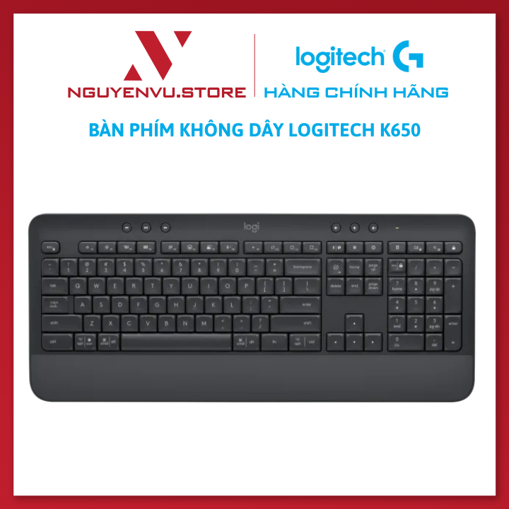 Bàn phím không dây có kê tay Logitech K650 - Bluetooth/2.4Ghz - Hàng chính hãng