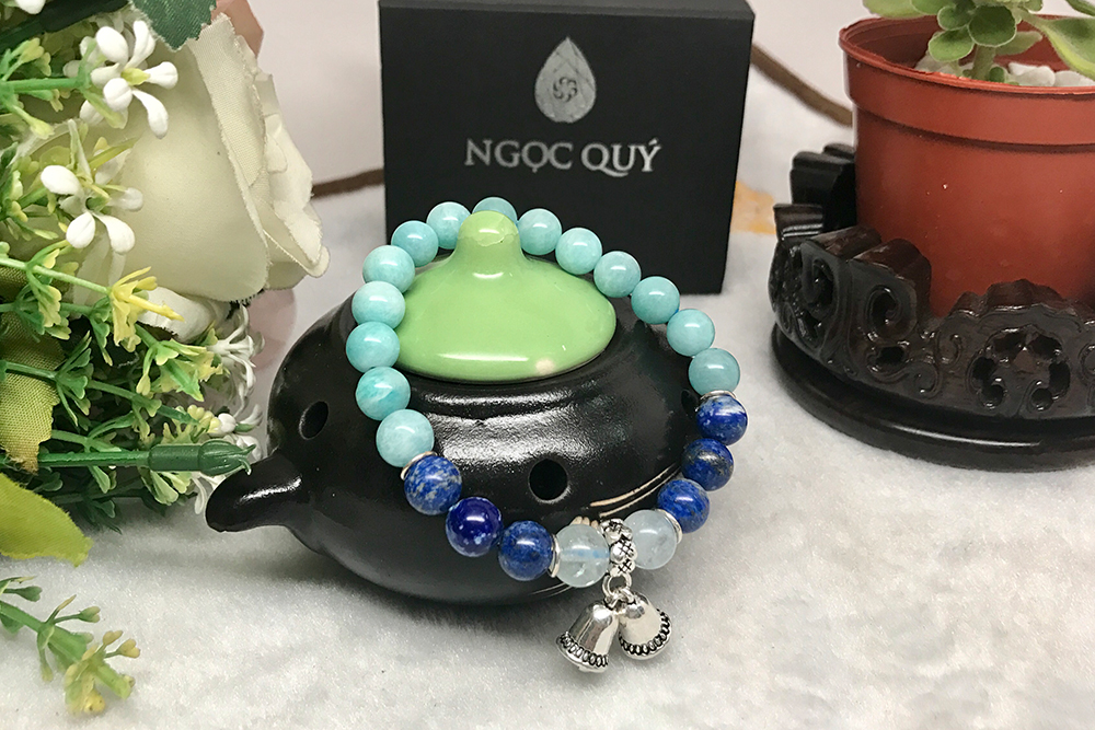 Vòng Đá Amazonite Mix Lapis Và Charm Chuông Bạc Ngọc Quý Gemstones VPT041