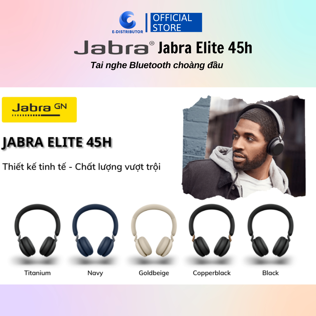 Tai nghe Bluetooth choàng đầu Jabra Elite 45h philips - Hàng Chính Hãng - Bảo Hành 12 Tháng