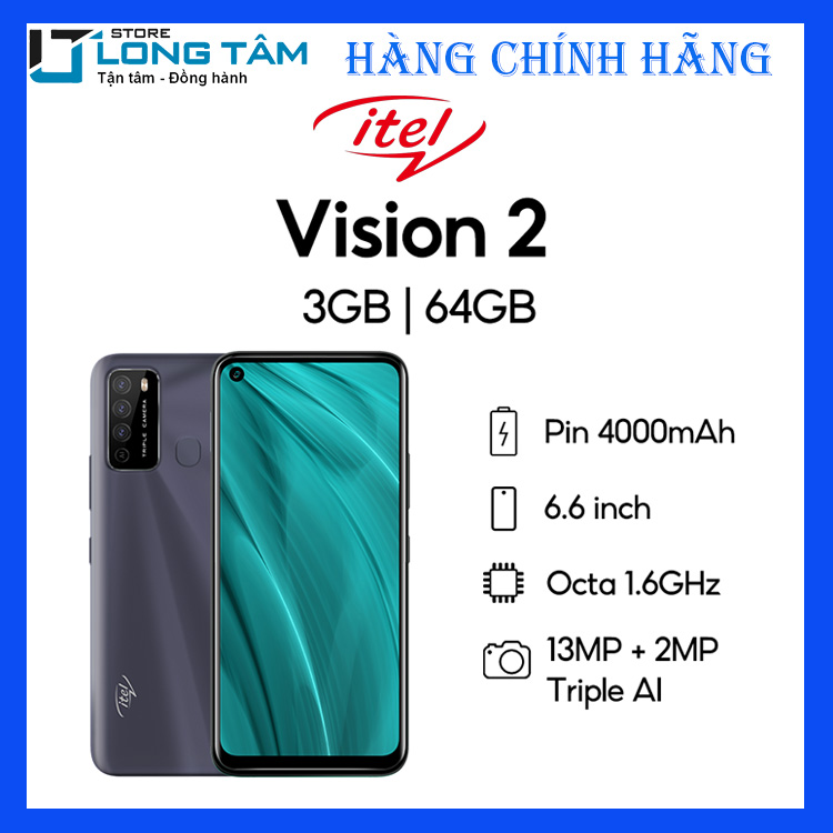 Điện thoại itel Vision 2 3GB/64GB l Pin 4000mAh l Màn hình 6.6&quot; - Camera 13MP - Hàng chính hãng giá rẻ