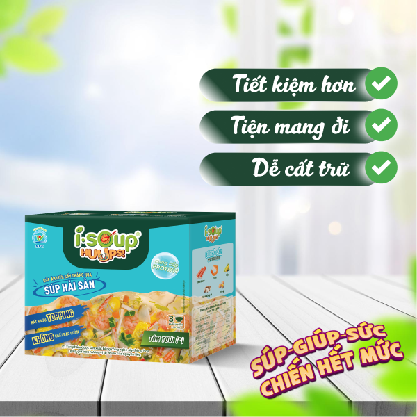 Súp Hải Sản Ăn Liền ISOUP HUUPS Ngon,Dinh Dưỡng,Tiện Lợi (Hộp X 3 Viên) - Súp Ăn Liền Sấy Thăng Hoa