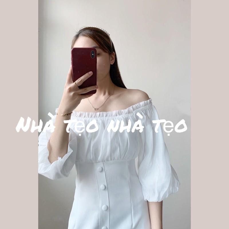 VÁY TRẮNG VOAN TRỄ VAI TAY BỒNG CHUN SAU LƯNG XINH XẮN