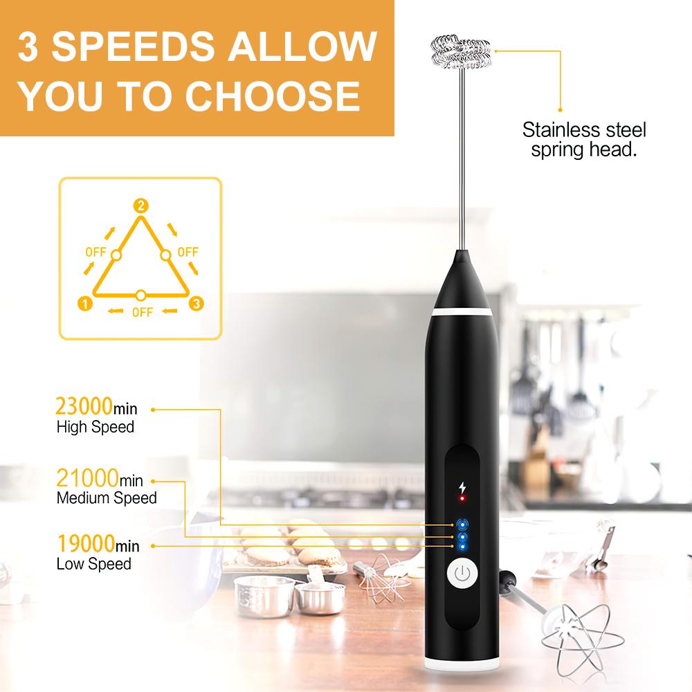 3 Tốc Độ Trứng Be Cà Phê Sữa Uống Đánh Trộn Đầu USB Sạc Eggbeater Frother Khuấy Thực Phẩm Cầm Tay Máy Xay Đánh Trứng