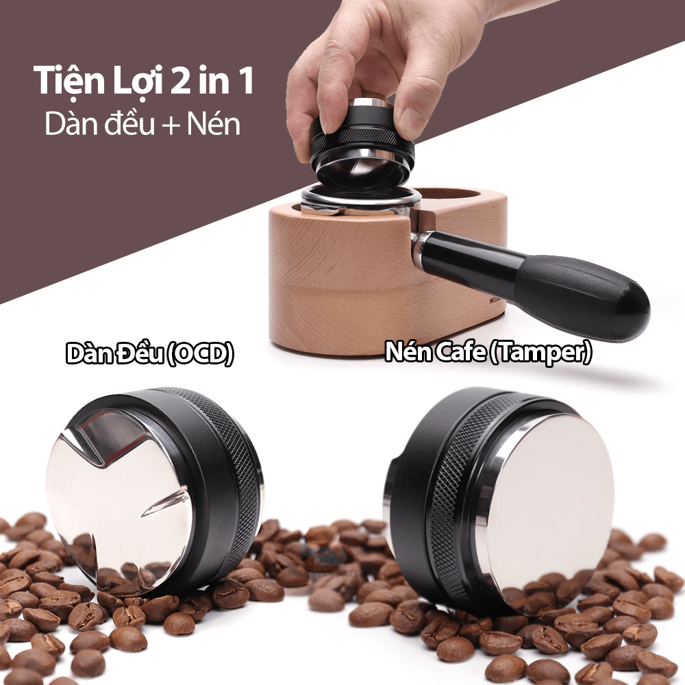 Dụng cụ dàn đều kiêm nén cà phê 2 trong 1, phân bổ cafe OCD và Tamper cho pha chế cà phê máy Espresso chuyên nghiệp, hàng chính hãng