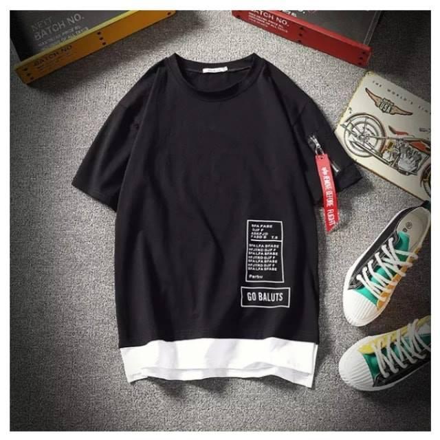 Áo thun tay lỡ phối viền cotton thoáng mất layout