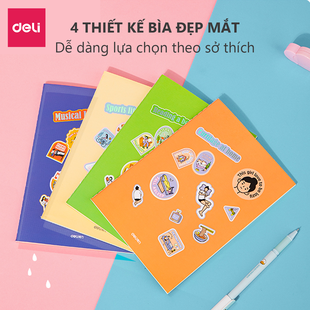 Sổ tay ghi chép khâu gáy A5 80 trang 70gsm Deli - Nhiều màu - Phù hợp làm sổ kế hoach planner, viết nhật kí, sử dụng như tập vở học sinh - FA540