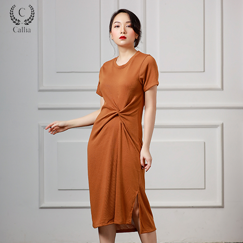 Đầm suông dài nữ Callia cổ tròn tay ngắn Knoti