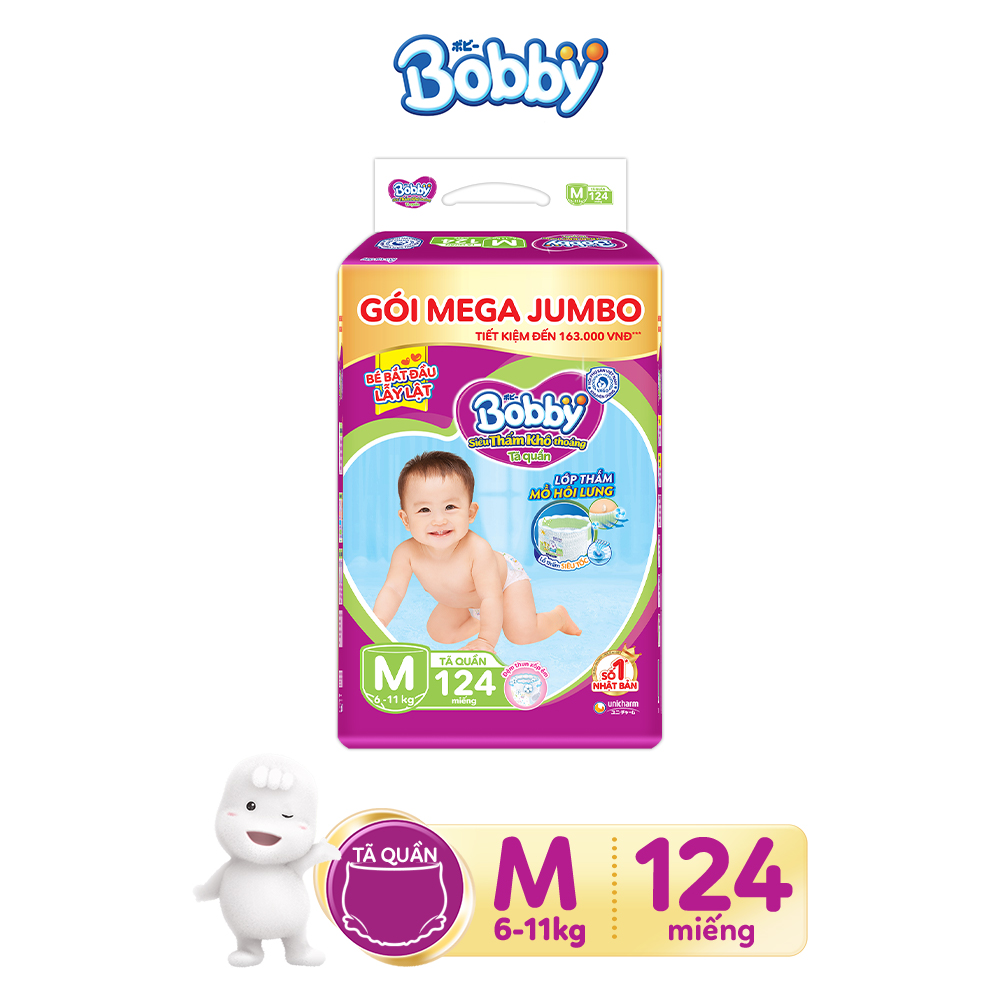 [Tặng thêm 8 miếng] Tã/bỉm quần Bobby 3mm Gạo non M112