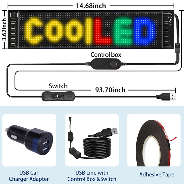 It shop - Màn hình mềm chạy LED Ô Tô LED Matrix RGB Car Smart APP (9.2x37.2cm)