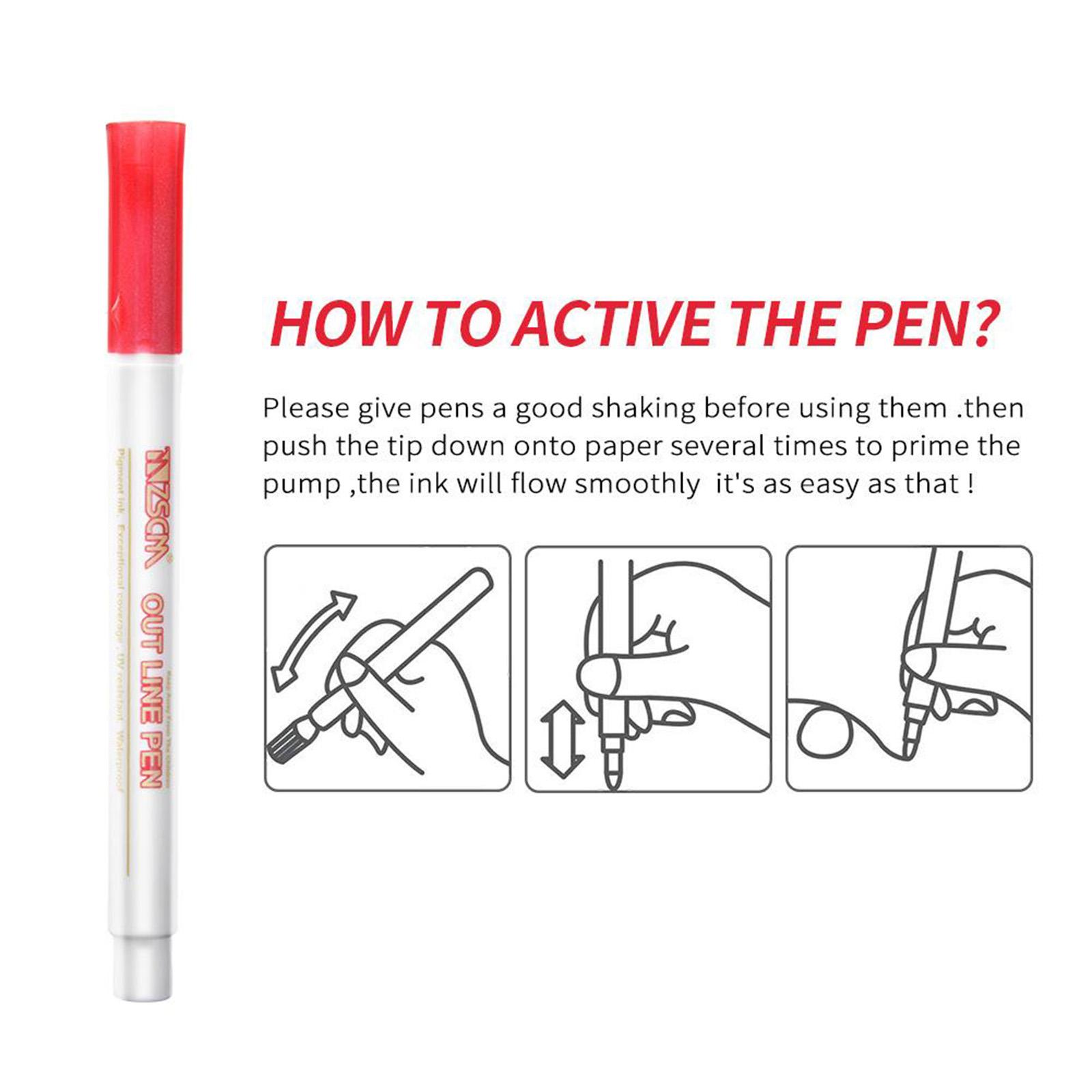 Outline Pens Double Line Metallic Markers, 8 Colors Outline Paint Doodle Pens