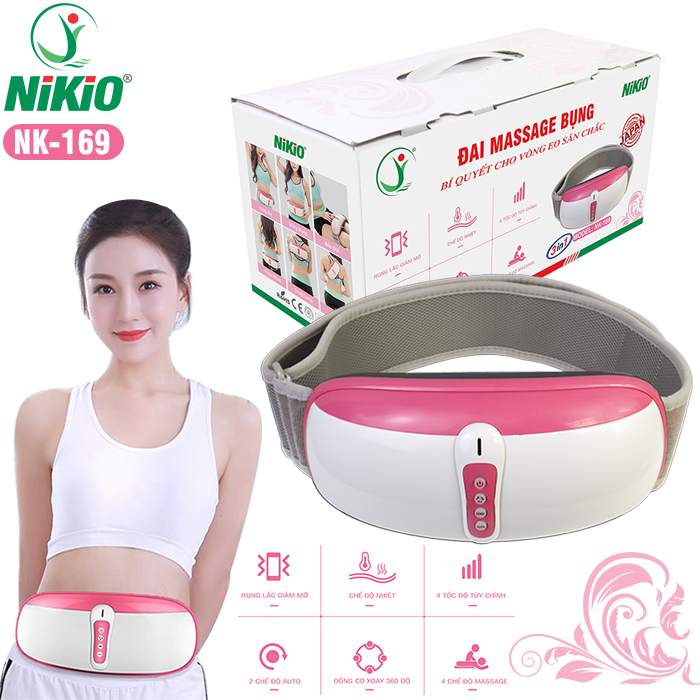 Đai  Massage Bụng Nikio NK-169AC - Công Nghệ Rung Lắc Kết Hợp Bi Độ Xoay 360 Dây Ấn Thế Hệ Mới, Mát Xa Thư Giãn, Làm Săn Chắc Cơ Bụng Nhanh - Vỏ Nhựa Bền Bĩ