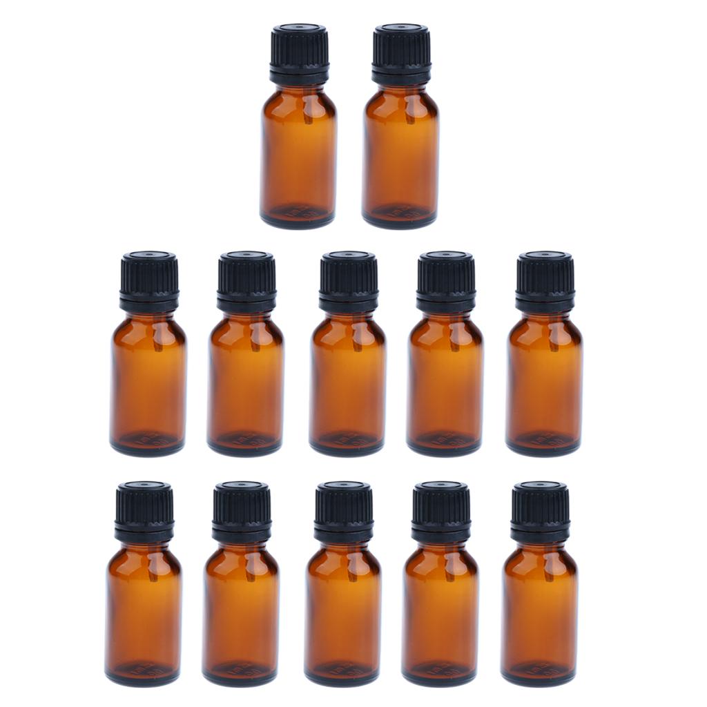 24 Set Glass 10ml and 15ml Essential Oils Refillable Empty Amber Bottles with Orifice Reducer Dropper for Perfume Aromatherapy