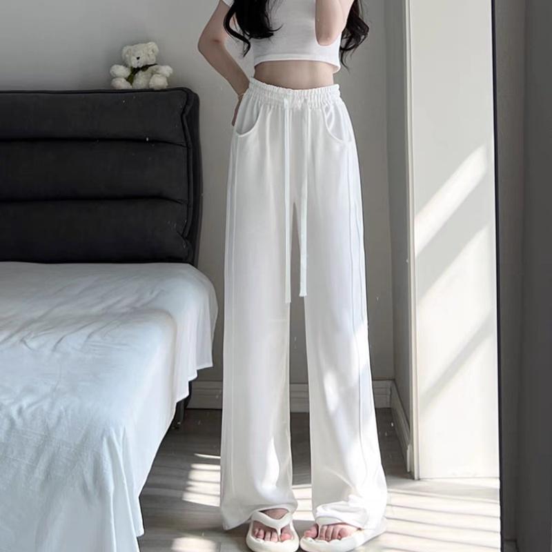 Quần thun dài bigsize nữ ống rộng phối dây cột trắng bản lưng chun co giãn Bigsize Cô Nhỏ - Q14 - Màu Đen
