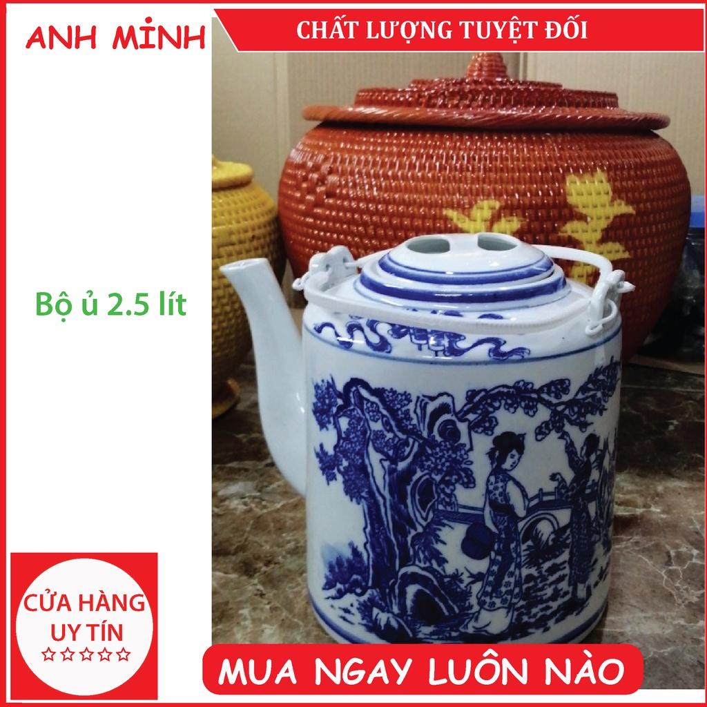 Bộ ấm giành tích ủ trà xanh bình giữ nhiệt gốm bát tràng loại 1,5 L