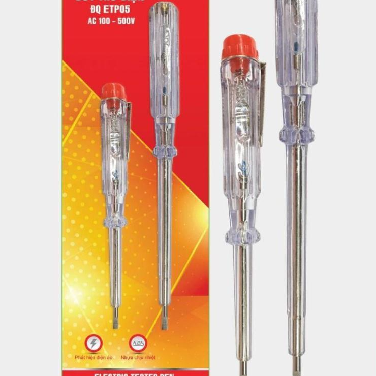 Bút thử điện ĐQ ETP05 (Bộ 2 cây, đầu vít dẹp, 190 mm và 140 mm)