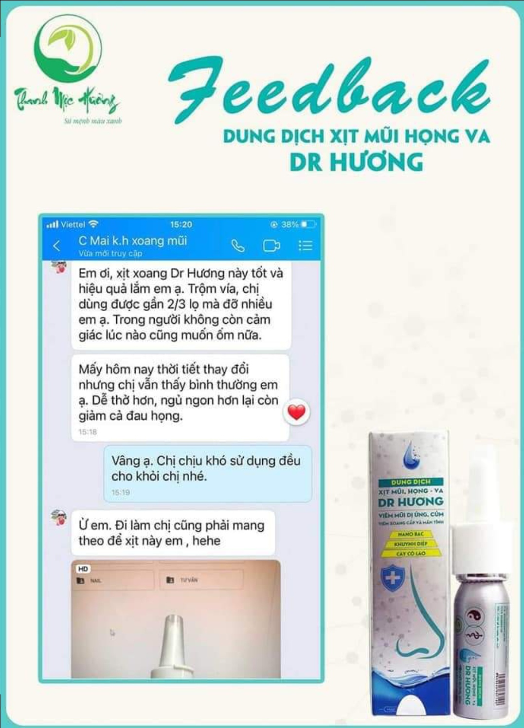 Xoang mũi dung dịch xịt mũi họng VA Dr Hương Thanh Mộc Hương 15ml