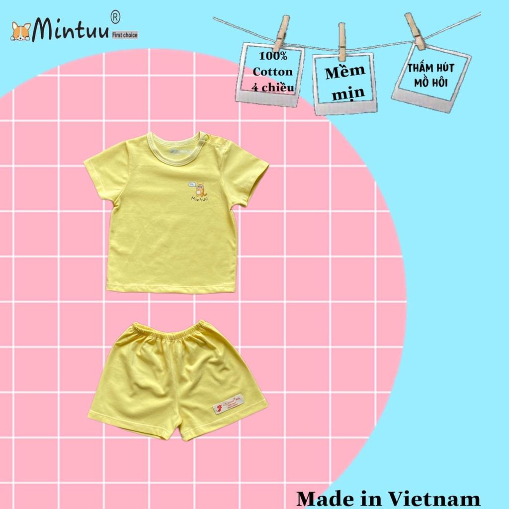 Bộ quần áo sơ sinh bấm vai tay ngắn, quần đùi chất liệu cotton 4 chiều cao cấp