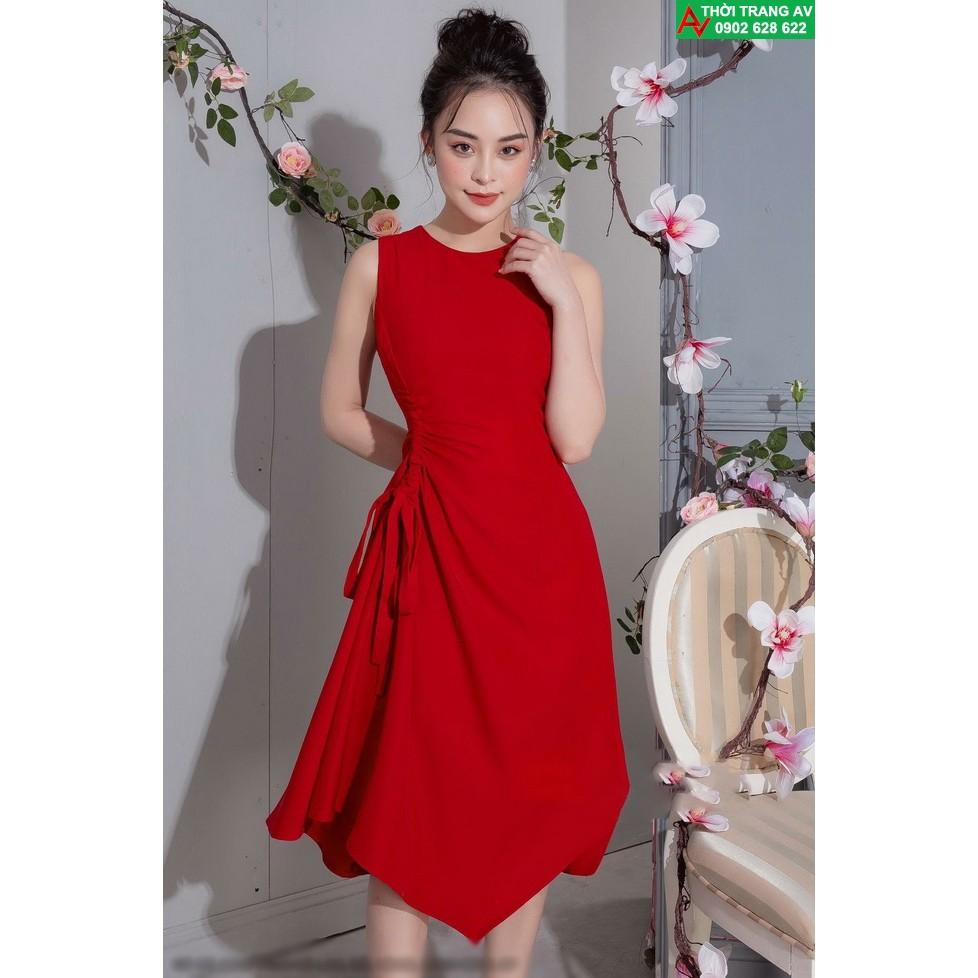Đầm xòe sát nách lai nhọn dún eo AV6261