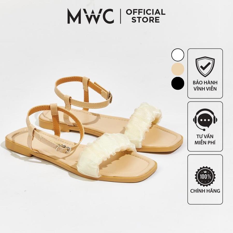 Giày sandal nữ MWC 2984 - Sandal Quai Ngang Quai Nhún Cách Điệu Cực Thời Trang