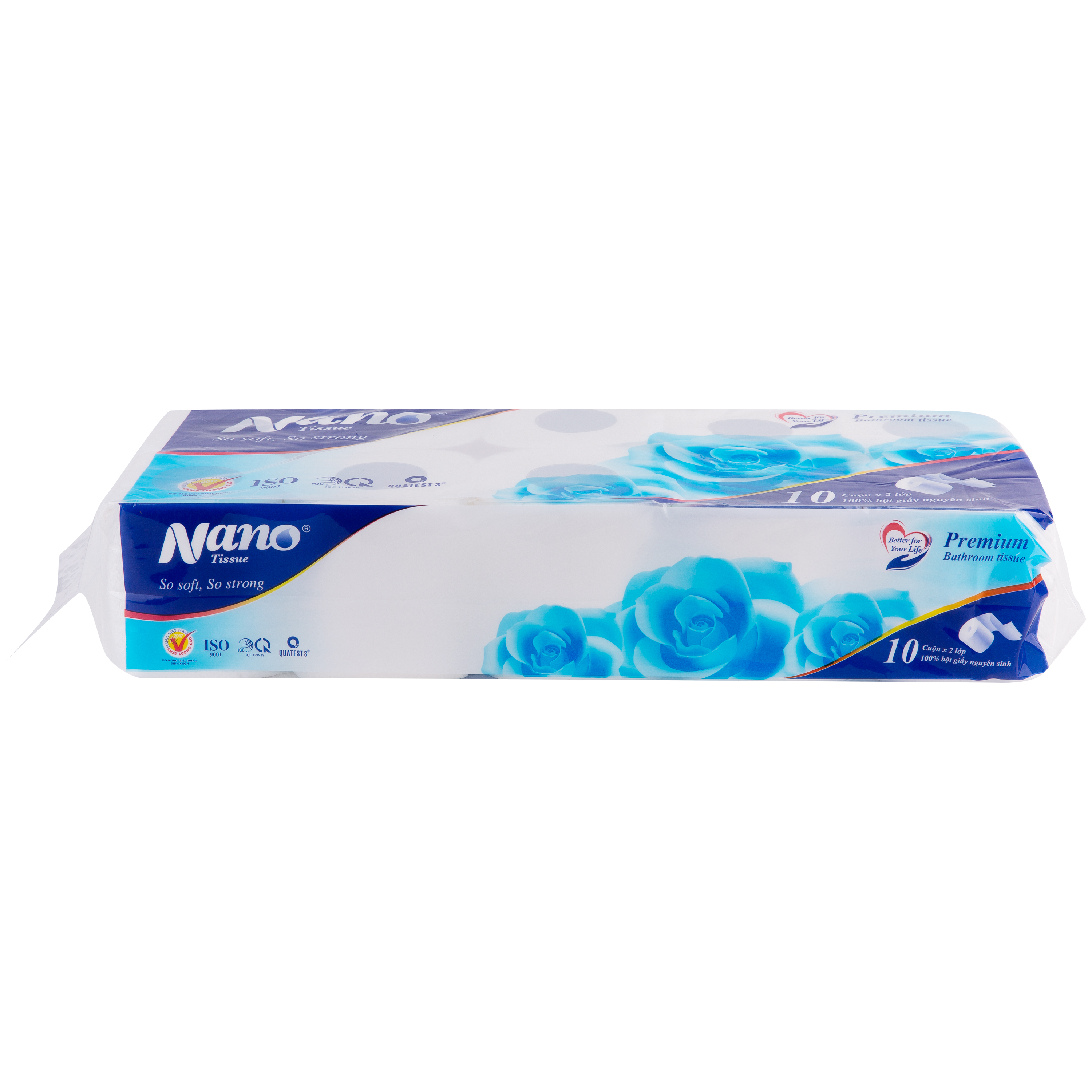 Giấy vệ sinh Blue 10 cuộn có lõi, thương hiệu Nano giấy 2 lớp an toàn cho người dùng