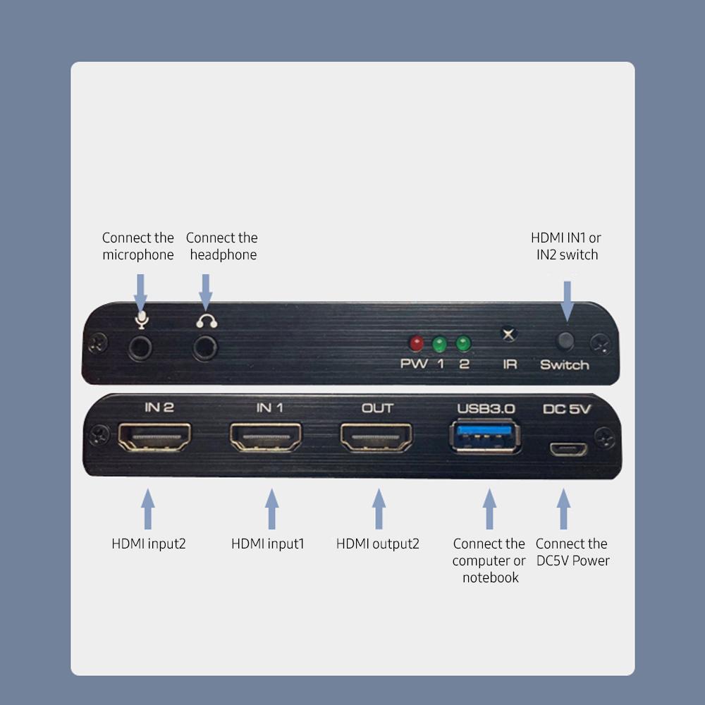 NK-X6 HDMI to USB3.0 Video Capture Card 4K 1080P HDMI 2-in-1 Switcher&Audio Compatible with PS4/XBOX/Recording/Live