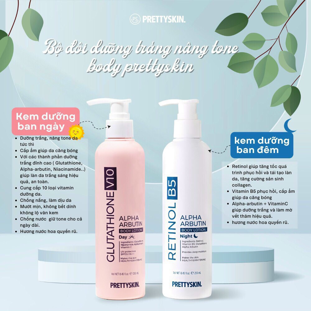Bộ đôi dưỡng trắng nâng tone body ngày và đêm Prettyskin