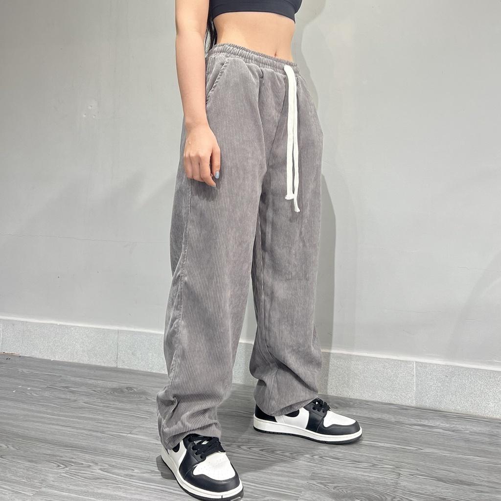 Quần baggy nhung tăm ống suông form rộng unisex nam nữ ulzzang