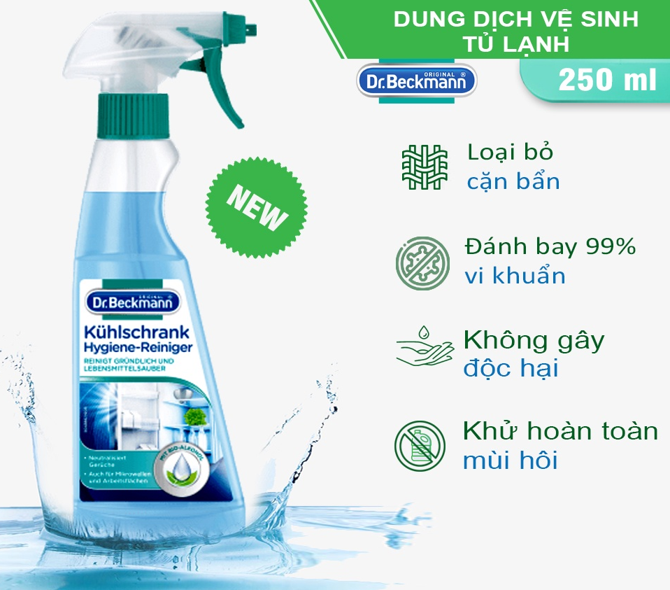 Dung Dịch Vệ Sinh Tủ Lạnh DR BECKMANN, Loại Bỏ Mùi Hôi Và 99% Vi Khuẩn, Dung Tích 250ml, Nhập Đức