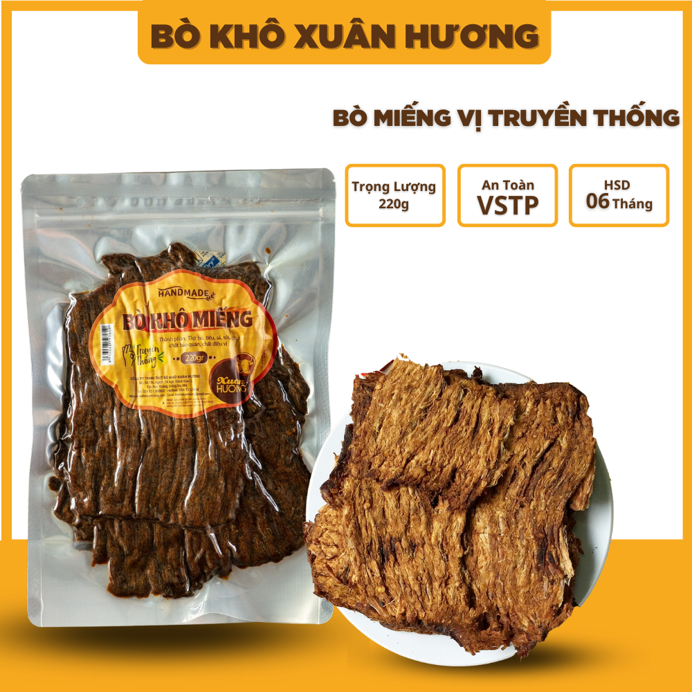 Khô bò khô miếng loại 1, thịt bò khô miếng que vị truyền thống Xuân Hương siêu ngon 220g