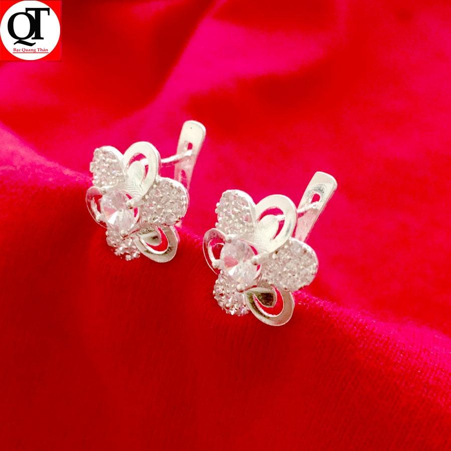 Khuyên tai bạc nữ thời trang chất liệu bạc thật không xi mạ gắn đá rico sang trọng trang sức Bạc Quang Thản - QTBT135