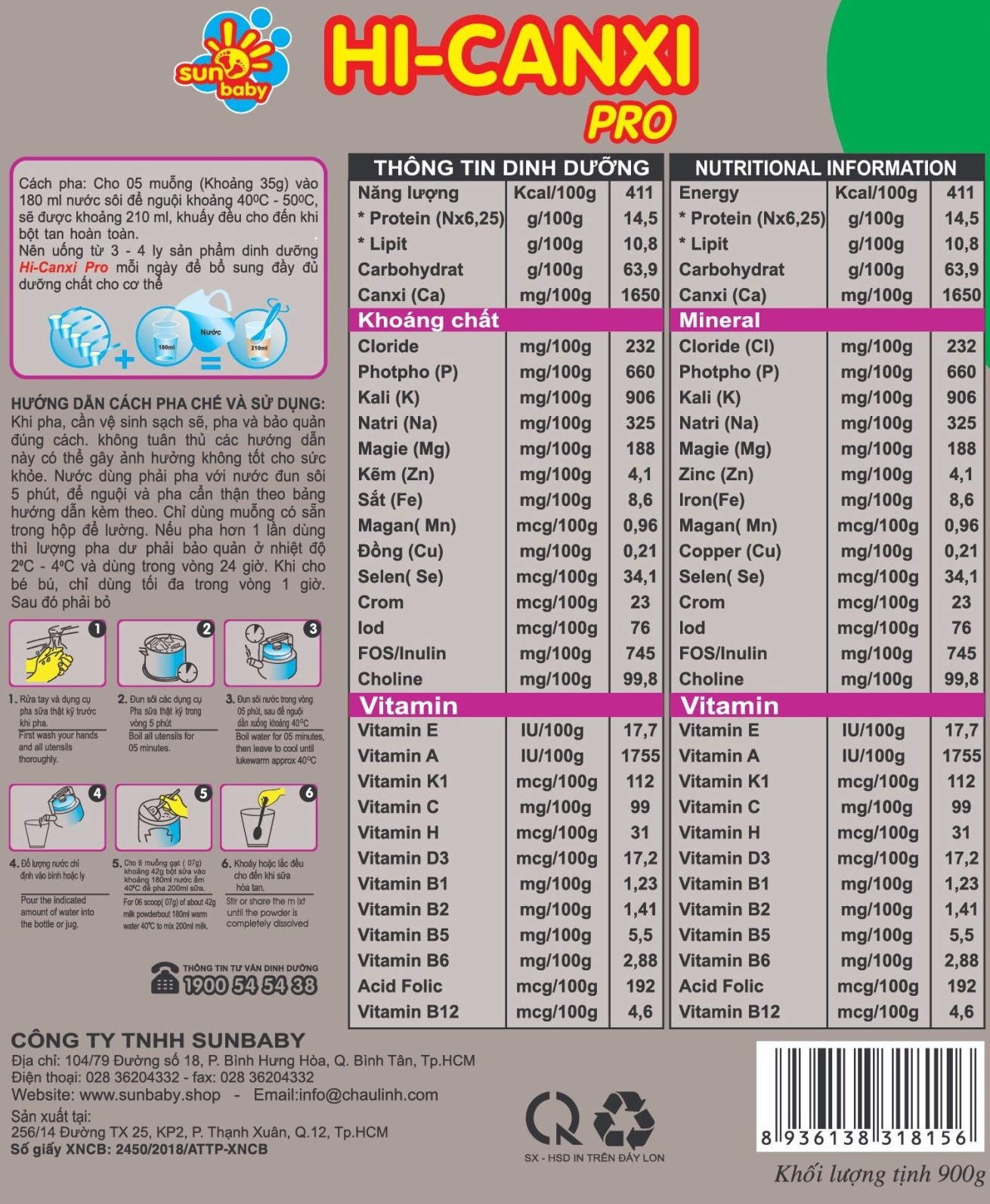 Sữa bột công thức dinh dưỡng HI-CANXI Pro cho người cao tuổi- Sunbaby SBTH2019