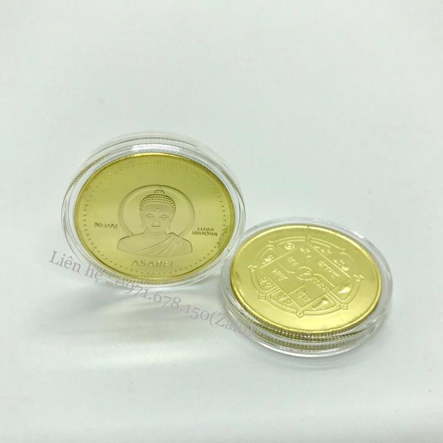 Combo 20 đồng xu Phật nepal + tặng kèm túi gấm đỏ