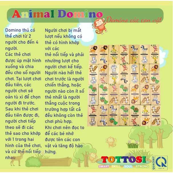 Bộ domino các loài động vật cho bé sáng tạo, trò chơi domino ngã, cờ domino thú, Domino trái cây bằng gỗ