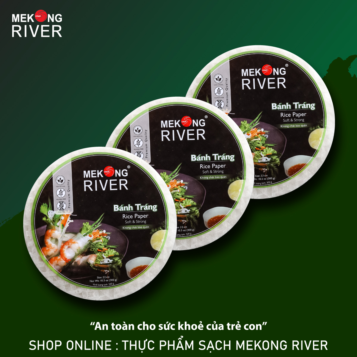 Combo 3 Túi Bánh Tráng Mekong River 16cm 300g