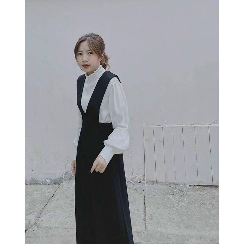 Sét Váy Yếm Ulzzang Phong Cách Hàn Quốc Kèm Áo Sơ Mi