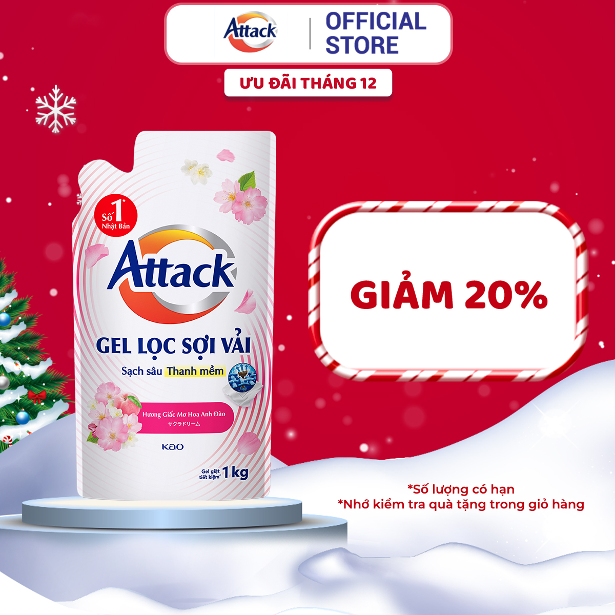 Gel Giặt Attack Hương Giấc Mơ Hoa Anh Đào Túi 1Kg