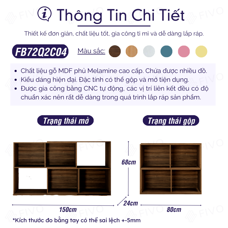 Kệ Sách Để Sàn Trang Trí Thông Minh FIVO FB72 Màu Nâu, Thiết Kế Hiện Đại 2IN1 Đóng Mở Tùy Thích, Tiết Kiệm Diện Tích - Hàng Chính Hãng