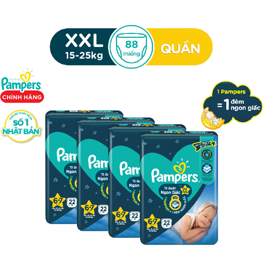 Combo 4 Tã/ Bỉm Quần PAMPERS Ngon Giấc, Size L/ XL/ XXL, Khô Thoáng Suốt Đêm
